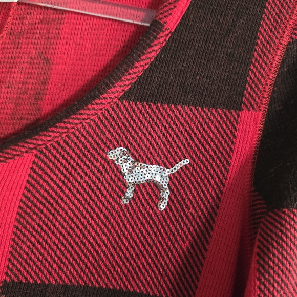 Victoria's Secret PINK Red Plaid Onesie Bling Medium - Picture 4 of 10
